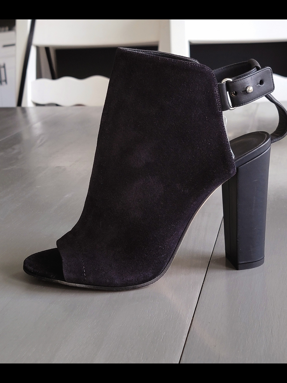 NWOB Vince Black Suede Peep Toe Slingback Block Heel Booties Size 9 M